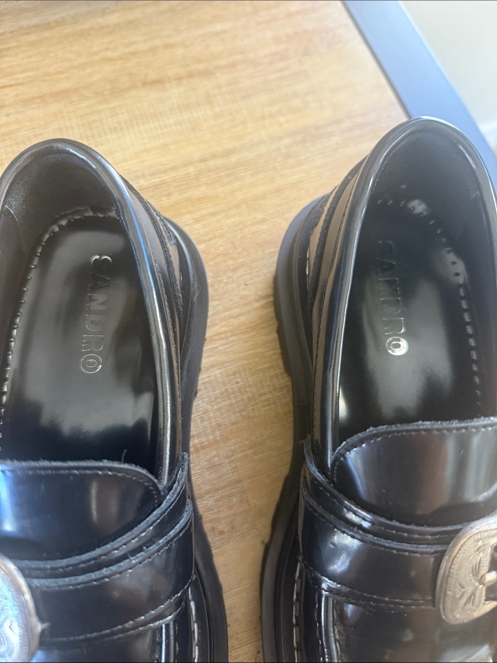 Sandro Black Patent Leather Loafers with Silver Buckle - Picture 4 of 4